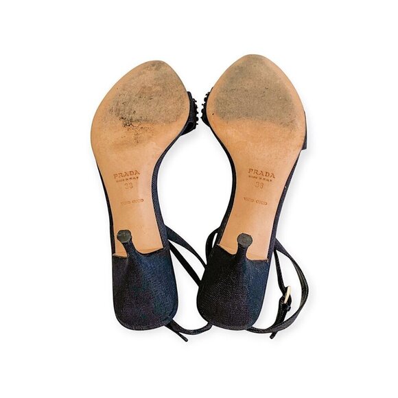 Prada denim ankle strap heeled sandal with black beading, size 38 EU - Picture 8 of 15